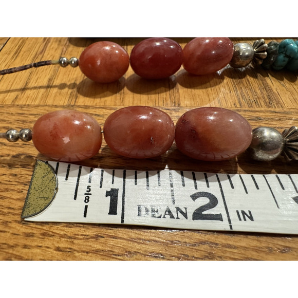 Solid Turquoise Cross Necklace Coral and Sterling Nuggets Heishi Beads 22" 114 g - Picture 12 of 13